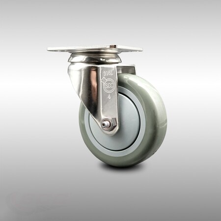 Service Caster 4 Inch 316SS Gray Polyurethane Wheel Swivel Top Plate Caster SCC-SS31620S414-PPUB